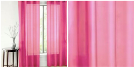 2PC SOLID SHEER PANEL GROMMETS WINDOW CURTAIN DRAPE 63&#39; - Hot Pink - P02 - £21.87 GBP