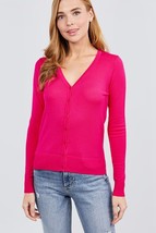 Women&#39;s Hot Pink Long Sleeve Button Down Cardigan Sweater (S) - $15.35