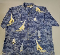 Natural Issue Button Up Shirt Mens XXL Blue Short Sleeve Nautical Sailboat - £9.40 GBP