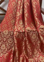 Indian Banarasi Brocade fabric Red &amp; Gold Fabric Wedding Dress Fabric -NF367 - £5.98 GBP+