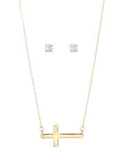 Alfani Gold-Tone Cross Pendant Necklace and Cubic Zirconia Stud Earrings Set - £17.26 GBP