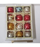 12 NOELLE Glass Ornaments Glitter Gold Red Blue Vintage Christmas Ball - £16.51 GBP