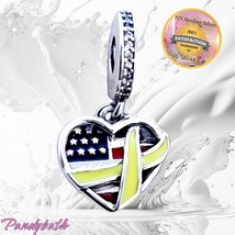 925 Sterling Silver USA Heart Flag with Yellow Ribbon US SELLER - $287.57 MXN