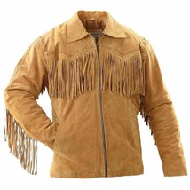 Men Traditional Western Cowboy Leather Jacket coat with fringes - $2,236.60 MXN+