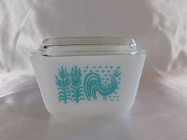 Pyrex Butterprint Turquoise 1.5 Cup Refrigerator Bin with Lid # 22996 - £15.83 GBP