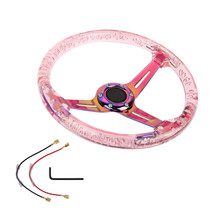6-Holes 350mm Deep Dish VIP Pink Crystal Bubble Neo Chrome Spoke Steering Wheel - £59.94 GBP