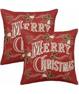Merry Christmas Throw Pillow Case Covers Set Of 2 18x18 Embroidered Sofa... - £22.15 GBP