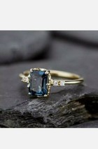 2Ct Émeraude Simulé Bleu Anneau Fiançailles Diamant 14K Jaune Plaqué Or - £75.20 GBP