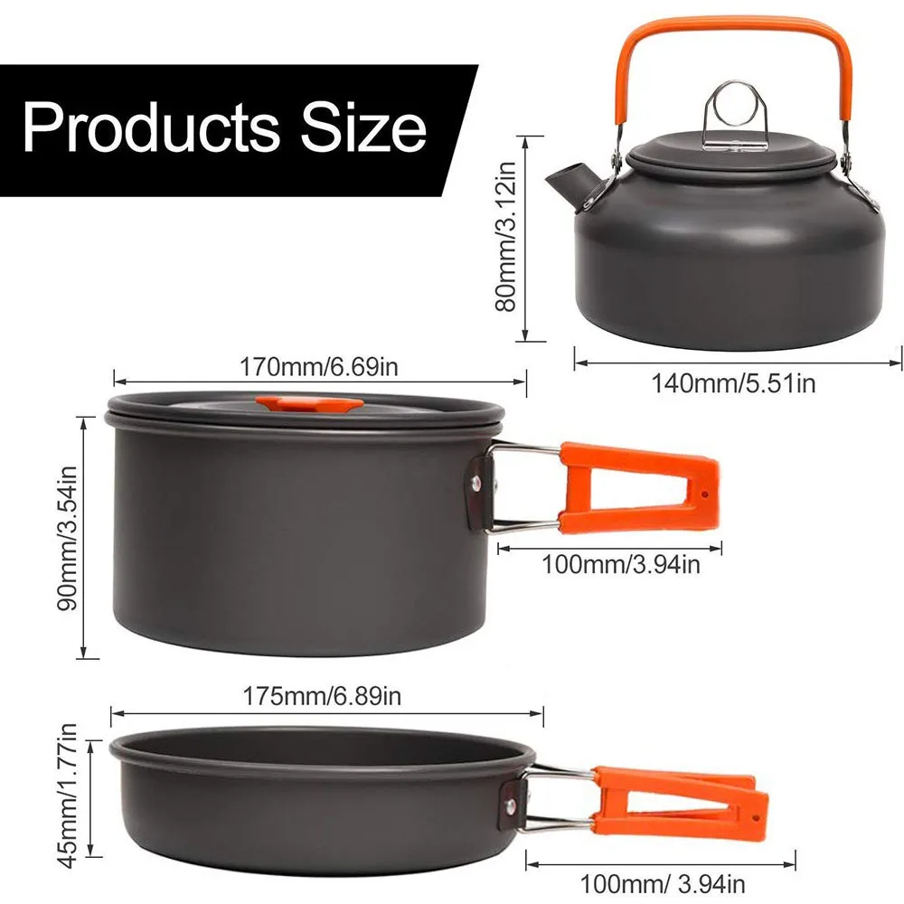 Sporting Camping Cookware Kit Outdoor Aluminum CoAng Set Water Kettle Pan Pot Tr - £29.23 GBP