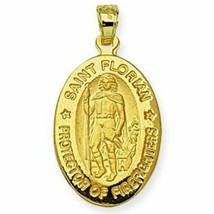 14k Solid Real Yellow Gold St. Saint Florian Oval Medal Pendant Charm - £260.40 GBP