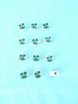 12 WHITE GREEN PALM TREES SUN BIRDS ISLAND CERAMIC DISC BEADS CRAFT DIY ... - $6.99