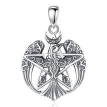 925 Sterling Silver Moon Pentagram Necklace for Man Women Viking Raven Amulet Te - £38.08 GBP