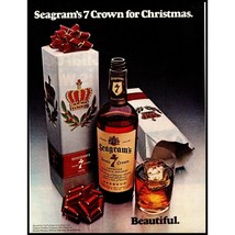 1970 Seagram&#39;s 7 Seven Crown Whiskey Christmas Wrapping Paper Vintage Print Ad - $10.97