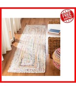 Artisan-Crafted 2&#39;3&quot; x 12&#39; Ivory and Multi Cotton Runner Rug - Reversibl... - $158.67 CAD