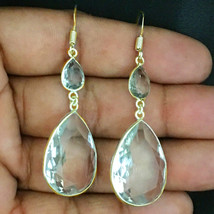925 Sterling Silver / Gold / Rose Gold Plated Crystal Quartz Pear Shape Earrings - £21.13 GBP+