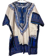 Colorful Tribal Patterned Tunic Oversized One Size Blue white Black NWT - £18.96 GBP