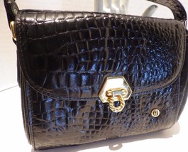 Vintage Charles Hubert Black Patent Moc Croc Handbag - $19.79