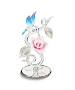 Glass Baron Hummingbird and Pink Rose on Vine Handcrafted Glass Figurine - £46.43 GBP