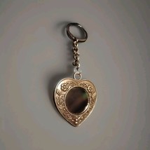 Heart Mirror Keychain Silver Colored Metal  w/ Vines Flowers Keyring Val... - $179.69 MXN