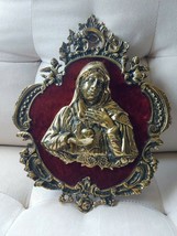 Vintage Bronze Wall Plaque Holy Mary Jesus Heavy Portugal Sacred Heart B... - £173.53 GBP