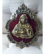 Vintage Bronze Wall Plaque Holy Mary Jesus Heavy Portugal Sacred Heart Blessed - $217.03
