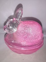 Vintage Pink Galerie Glass Bunny Rabbit Candy Trinket Dish Basket Weave ... - £21.83 GBP