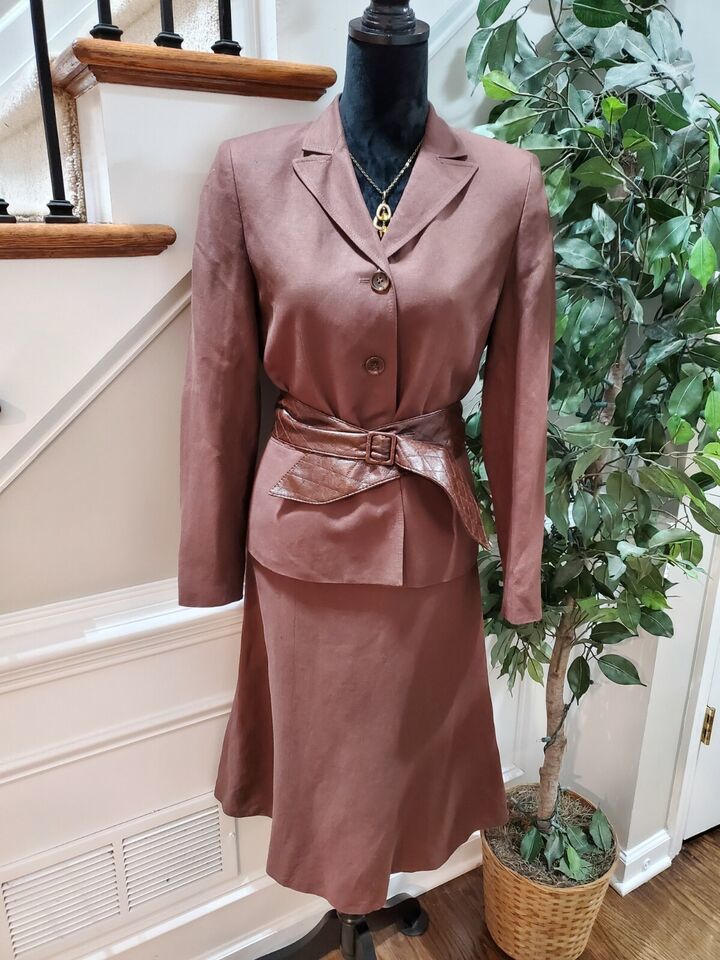 Primary image for Evan Picone Women's Brown Linen& Rayon Long Sleeve Jacket & Skirt 2 Piece Suit 6
