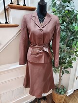 Evan Picone Women&#39;s Brown Linen&amp; Rayon Long Sleeve Jacket &amp; Skirt 2 Piec... - £35.38 GBP