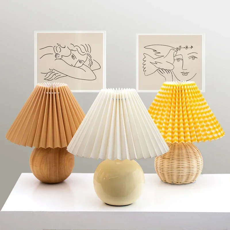 Nordic Table Lamps Ceramics Desk Lights Korean Rattan Bedside Night Light - $11.38+