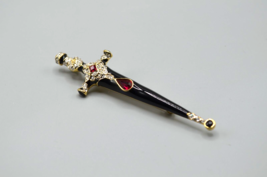 Ciro Dagger Black Enamel Rhinestone Sword Brooch Pendant Pin Red Pave - £30.92 GBP