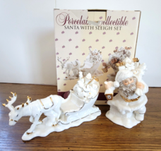 Classic Treasures Porcelain Collectible Santa with Sleigh Set Original Box - £14.97 GBP