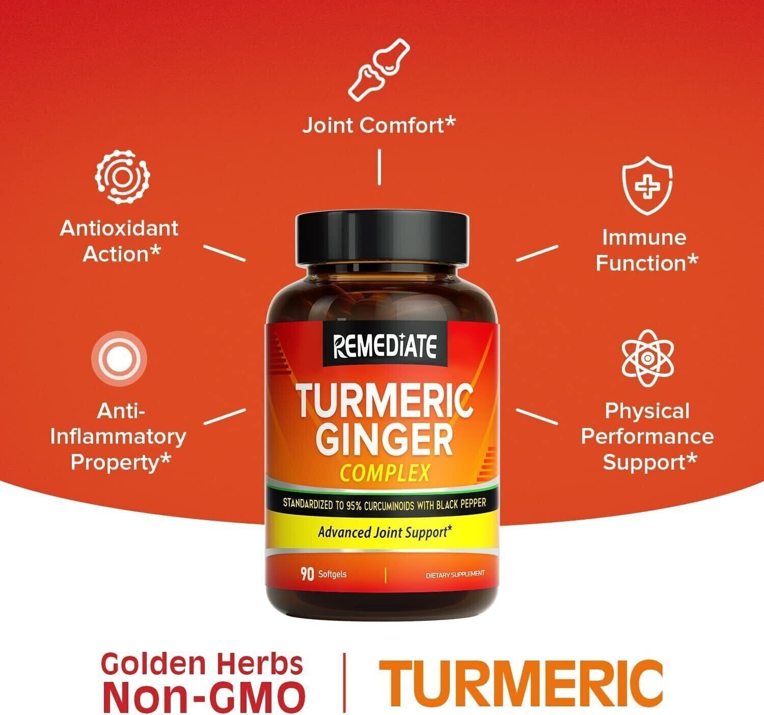 Primary image for Joint Health/Anti-Inflamation Turmeric Curcumin 90 softgels Black Pepper/Ginger