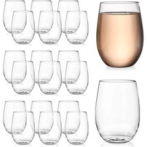 20 Pack Unbreakable Plastic Wine Glasses Stemless, 16 Oz Heavy Duty Clear Drinki - £36.72 GBP