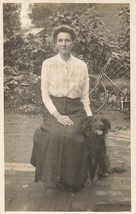 Dignified British Woman With Black Dog &amp; Bicycle~Real Photo Postcard - £4.67 GBP