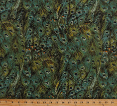 Cotton Peacocks Feathers Plumes Plumage Green Fabric Print by the Yard D375.15 - £14.34 GBP