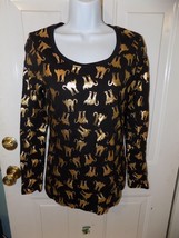 No Boundaries Black Long Sleeve Shirt W/GOLD Cats Size M (7-9) Women&#39;s Euc - £14.90 GBP