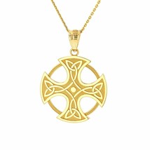 Solid 10k Real Yellow Gold Trinity Knot Celtic Cross Pendant Necklace - £134.19 GBP+