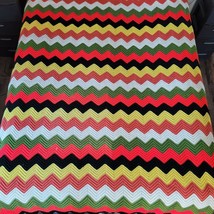 Afghan Granny Core Throw Blanket Wool Zig Zag Chevron Queen 63×86 Crochet - $74.99