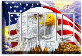 American Flag Bald Eagle 4 Gfi Light Switch Wall Plate Patriotic Home Room Decor - £18.91 GBP