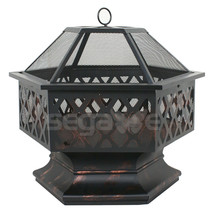 Hex Shaped Fire Pit Bronze Finish Garden Backyard Family Gathering Party - $109.99