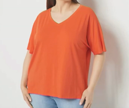 Girl With Curves V-Neck Knit Boyfriend Tee- Tangerine, Large - £14.42 GBP