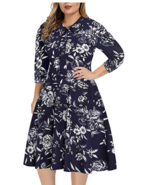 BEDOAR Womens Plus Size 16W Bow Tie V-Neck 3/4 Sleeve Pockets Casual Nav... - $27.11 CAD