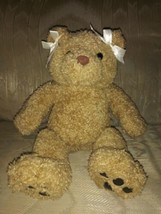 Build A Bear Workshop Curly Brown Teddy Plush 14&quot; Leather Toes 2 Bows BA... - $26.72