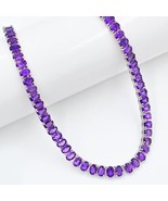18Ct Oval Cut Lab-Created Amethyst Sleeping Tennis Necklace in 925 Silve... - £177.77 GBP