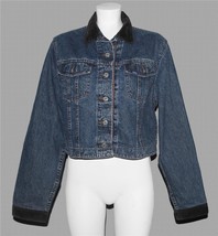 VTG Lee Blk Corduroy Collar Cuffs Tapestry Button Placket Denim Jacket W... - £31.16 GBP