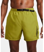New Nike Men&#39;s 5&quot; Belted Packable Swim Trunks Olive XL - $54.14 CAD