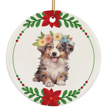 Cute Australian Shepherd Puppy Dog Flower Wreath Christmas Ornament Gift Decor - £11.67 GBP