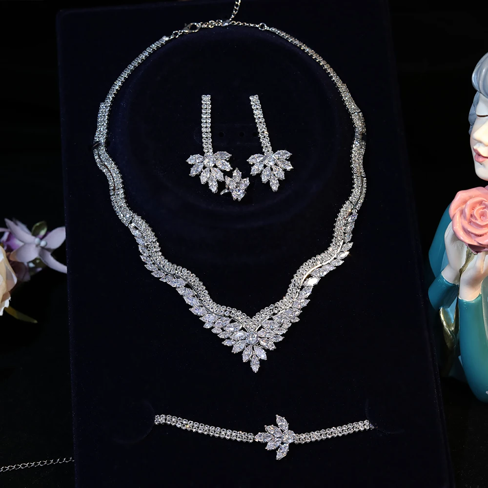 Shiny Bride CZ Jewelry Set Ladies Luxury Dubai Nigeria CZ Wedding Jewelry Set Pa - $56.78