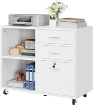Yitahome White Wood File Cabinet, Three Drawer Mobile Lateral Filing Cabinet, - £74.96 GBP