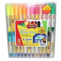 Window Glass Color Crayon Marker Washable Paper Aqua Non-Toxic 24 Colors - £30.25 GBP